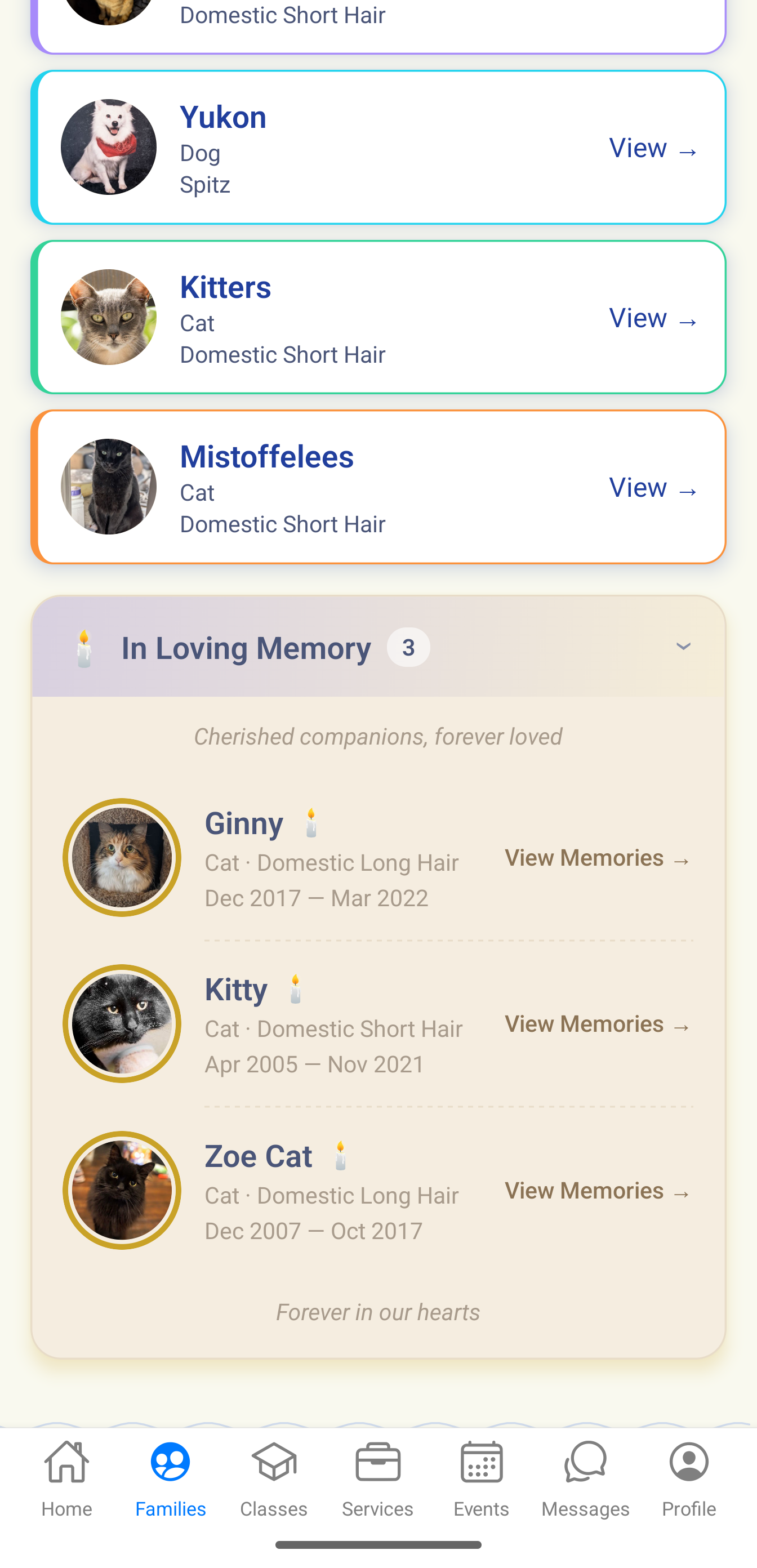 Trovvy family view showing everyone's pets in one place